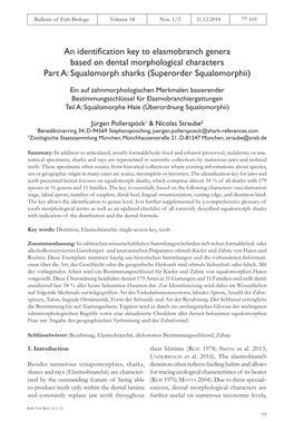 An Identification Key to Elasmobranch Genera Based on Dental Morphological Characters Part A: Squalomorph Sharks (Superorder Squalomorphii)