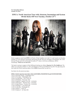 EPICA: North American Tour with Alestorm, Insomnium and System Divide Kicks Off Next Tuesday, October 23Rd!