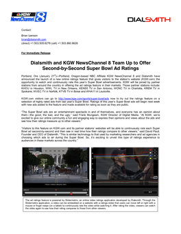 Dialsmith and KGW Newschannel 8 Team up to Offer Second-By-Second Super Bowl Ad Ratings