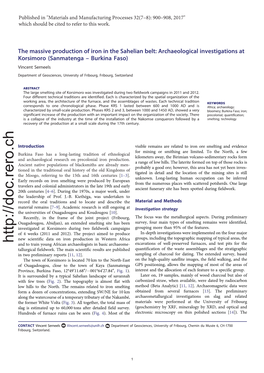 Sanmatenga – Burkina Faso) Vincent Serneels Department of Geosciences, University of Fribourg, Fribourg, Switzerland