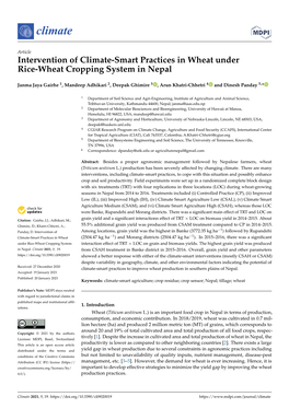 Intervention of Climate-Smart Practices in Wheat Under Rice-Wheat Cropping System in Nepal