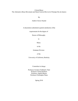 Critical Brass, Andrew Snyder Dissertation
