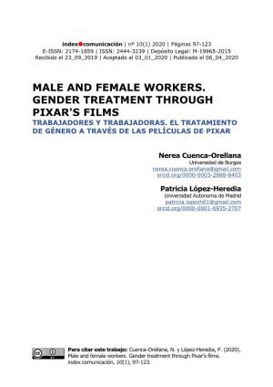 Male and Female Workers. Gender Treatment Through Pixar's Films Trabajadores Y Trabajadoras