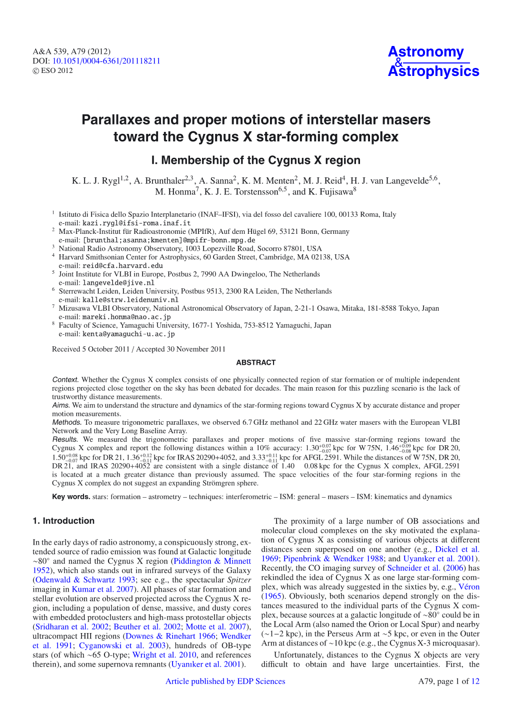 Parallaxes and Proper Motions of Interstellar Masers Toward the Cygnus X Star-Forming Complex I