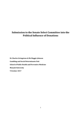 Submission to the Senate Select Committee Into the Political Influence of Donations