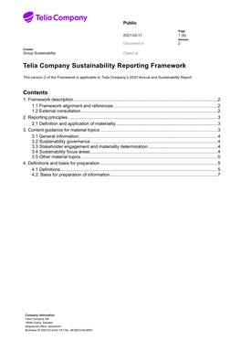 Telia Company Sustainability Reporting Framework