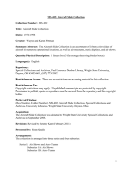 Aircraft Slide Collection Dates