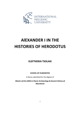 Alexander I in the HISTORIES of HERODOTUS