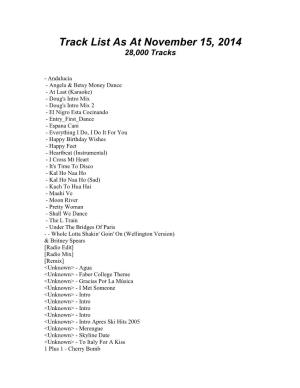 Track List As at November 15, 2014 28,000 Tracks