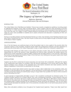 The Legacy of Aaron Copland Reference Materials: General Performance Tips and Techniques
