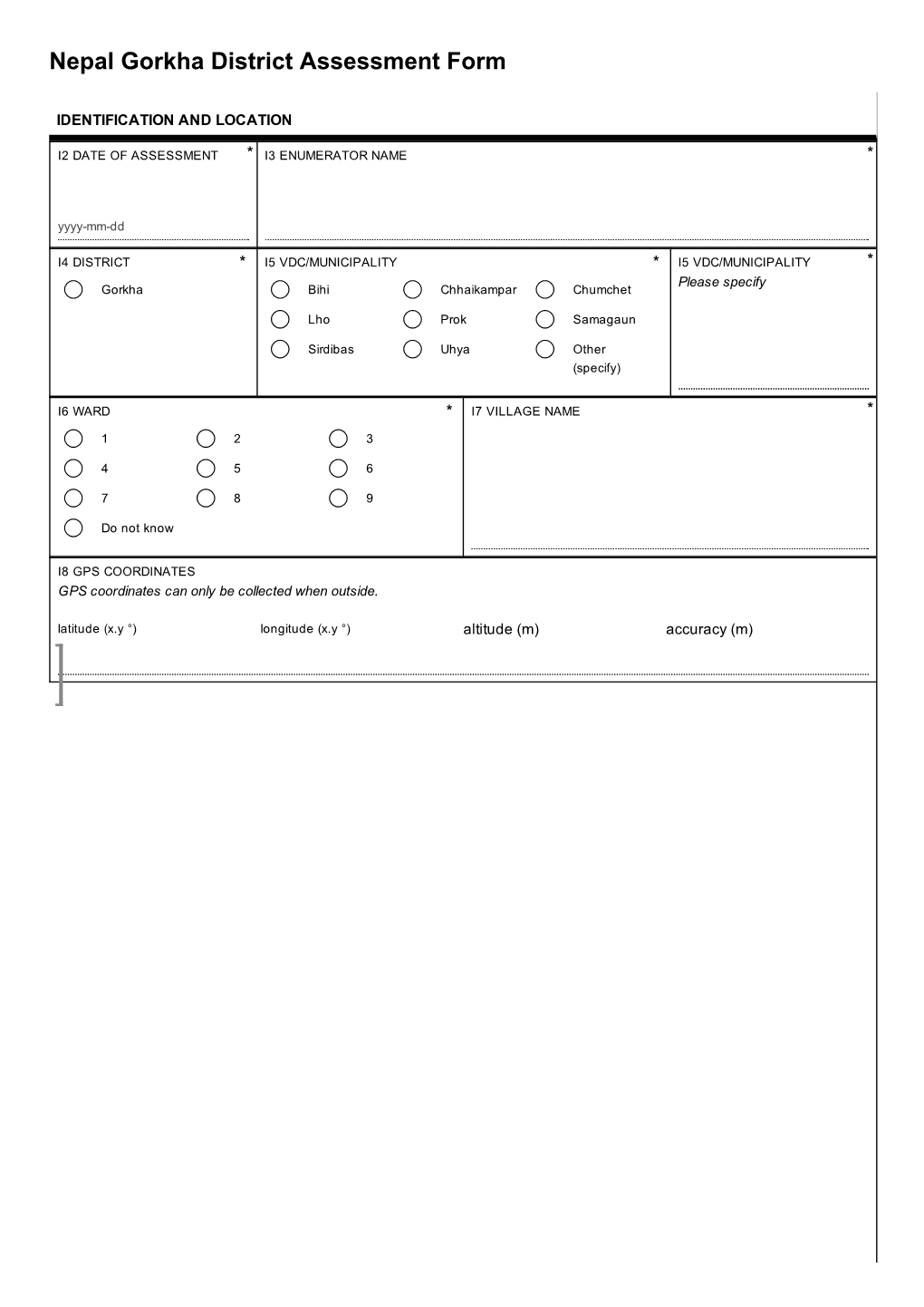 Nepal Gorkha District Assessment Form