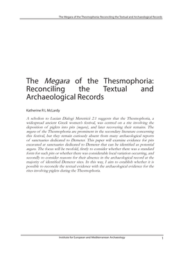 The Megara of the Thesmophoria: Reconciling the Textual and Archaeological Records