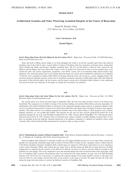 THURSDAY MORNING, 19 MAY 2005 REGENCY E, 8:30 to 11:35 A.M. Session 4Aaa Architectural Acoustics and Noise: Preserving Acoustica