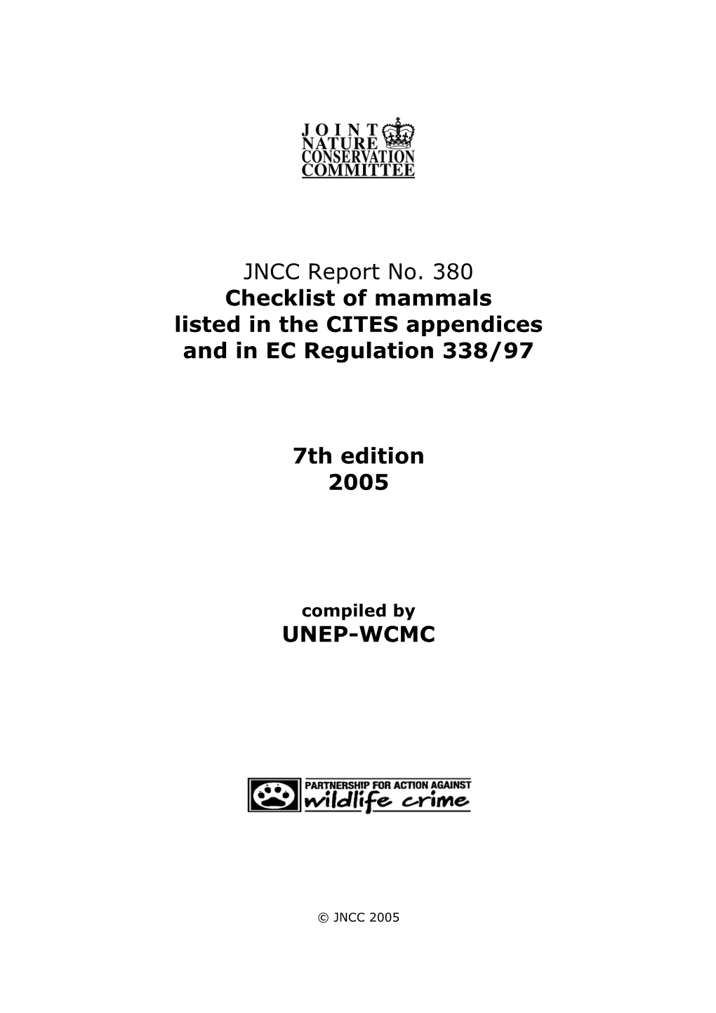 Checklist of Mammals Listed in the CITES Appendices and in EC Regulation 338/97