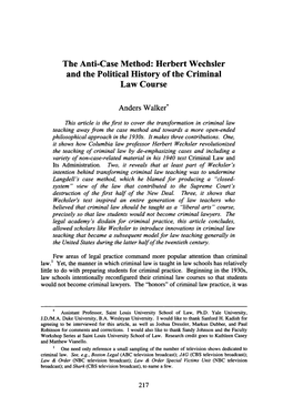 Herbert Wechsler and the Political History of the Criminal Law Course