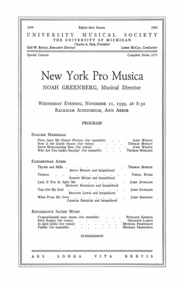 New York Pro Musica NOAH GREENBERG, Musical Director