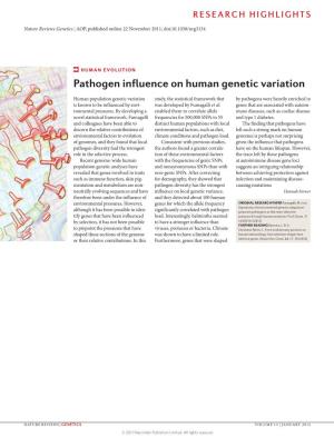 Human Evolution: Pathogen Influence on Human Genetic Variation