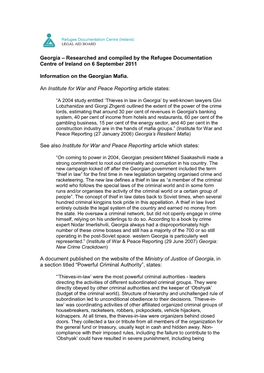 Georgia – Researched and Compiled by the Refugee Documentation Centre of Ireland on 6 September 2011