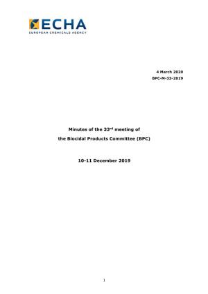 Minutes of the 33Rd Meeting of the Biocidal Products Committee (BPC)
