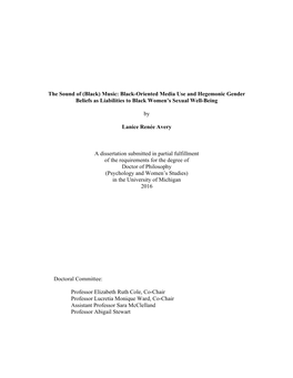 Music: Black-Oriented Media Use and Hegemonic Gender Beliefs As Liabilities to Black Women’S Sexual Well-Being