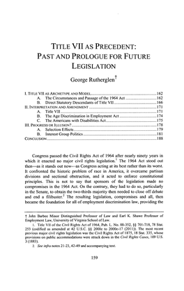 Title Vii As Precedent: Past and Prologue for Future Legislation