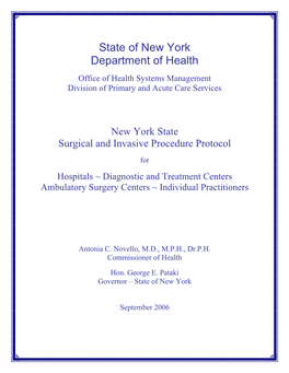 New York State Surgical and Invasive Procedure Protocol (NYSSIPP)