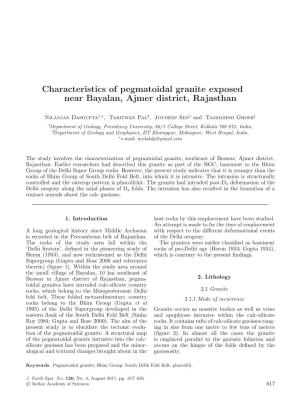 Characteristics of Pegmatoidal Granite Exposed Near Bayalan, Ajmer District, Rajasthan