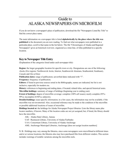 Guide to Alaska Newspapers on Microfilm