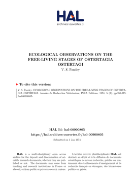 Ecological Observations on the Free-Living Stages of Ostertagia Ostertagi V