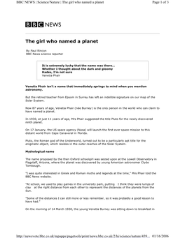 The Girl Who Named a Planet Page 1 of 3
