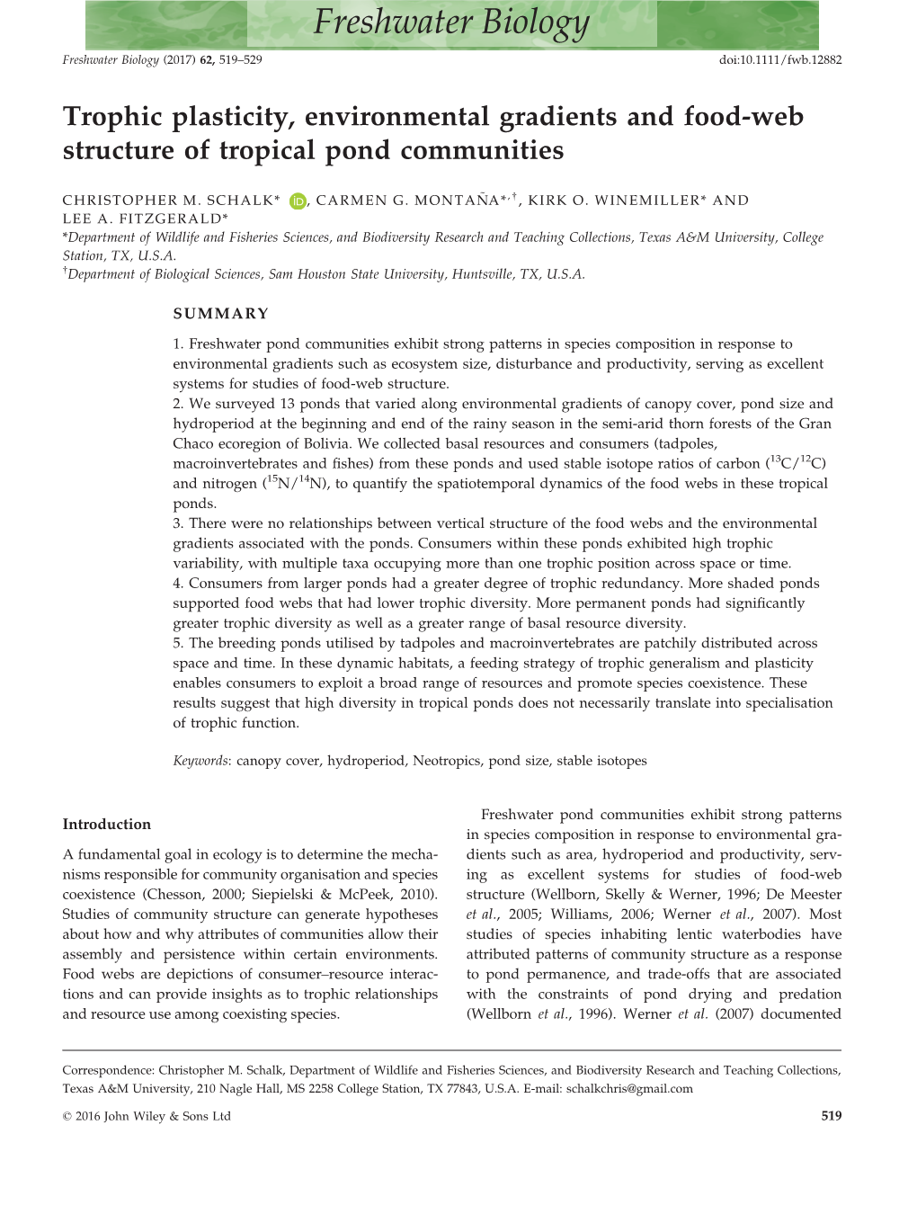 Trophic Plasticity, Environmental Gradients And Food-web Structure Of 