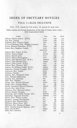 Of Obituary Notices Vols I-XLIX (1858-1937)