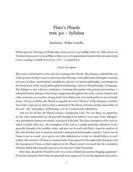Plato's Phaedo Phil 310 – Syllabus