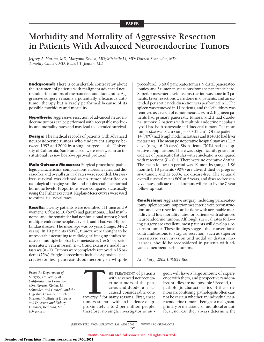 Morbidity and Mortality of Aggressive Resection in Patients with Advanced Neuroendocrine Tumors