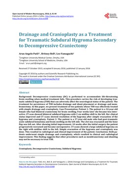 Drainage and Cranioplasty As a Treatment for Traumatic Subdural Hygroma Secondary to Decompressive Craniectomy