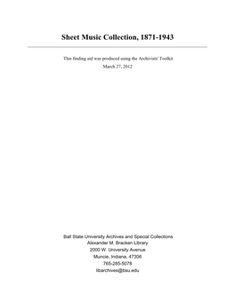 Sheet Music Collection, 1871-1943