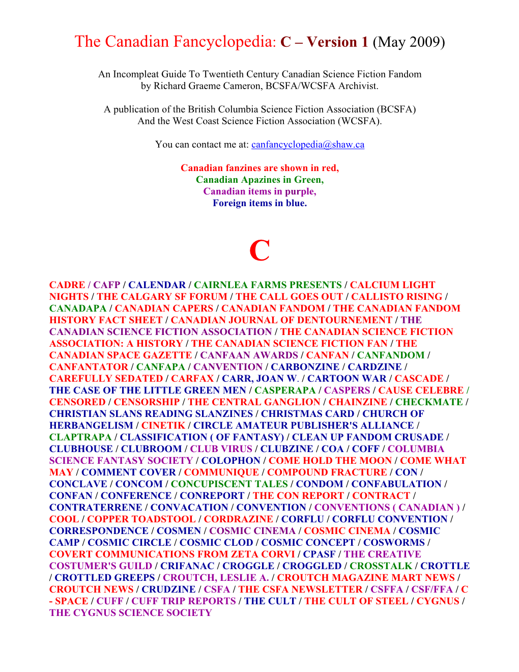 Canadian Fancyclopedia: C – Version 1 (May 2009)