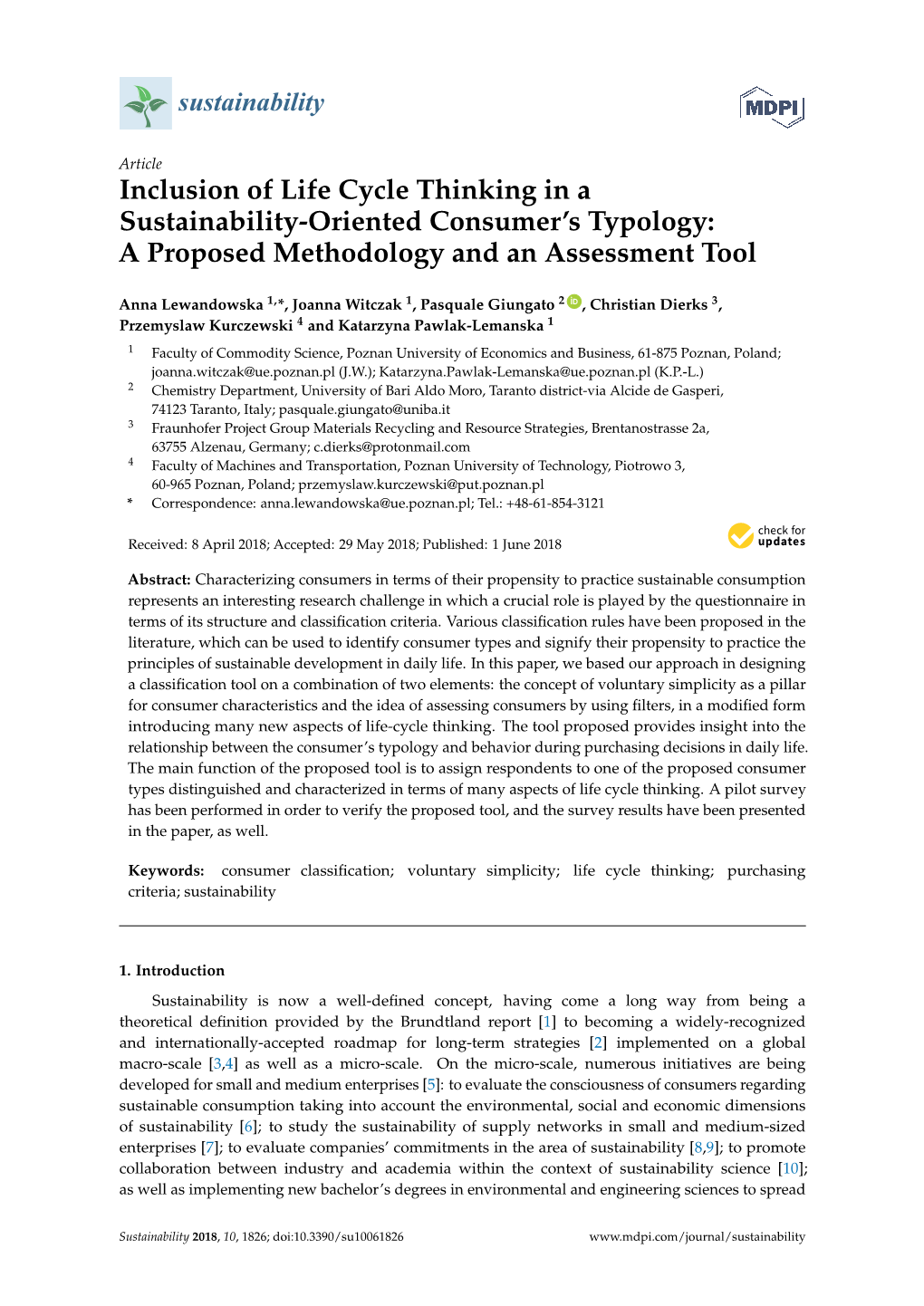 Inclusion of Life Cycle Thinking in a Sustainability-Oriented Consumer's