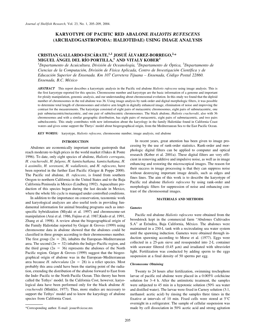 Karyotype of Pacific Red Abalone Haliotis Rufescens (Archaeogastropoda: Haliotidae) Using Image Analysis