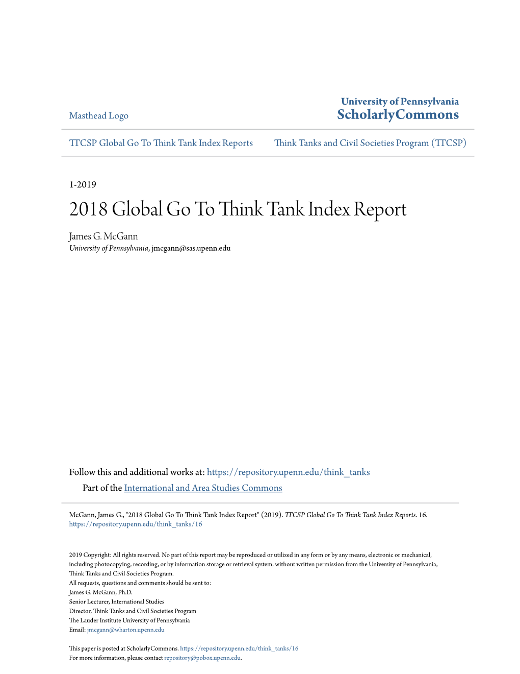 2018 Global Go to Think Tank Index Report1