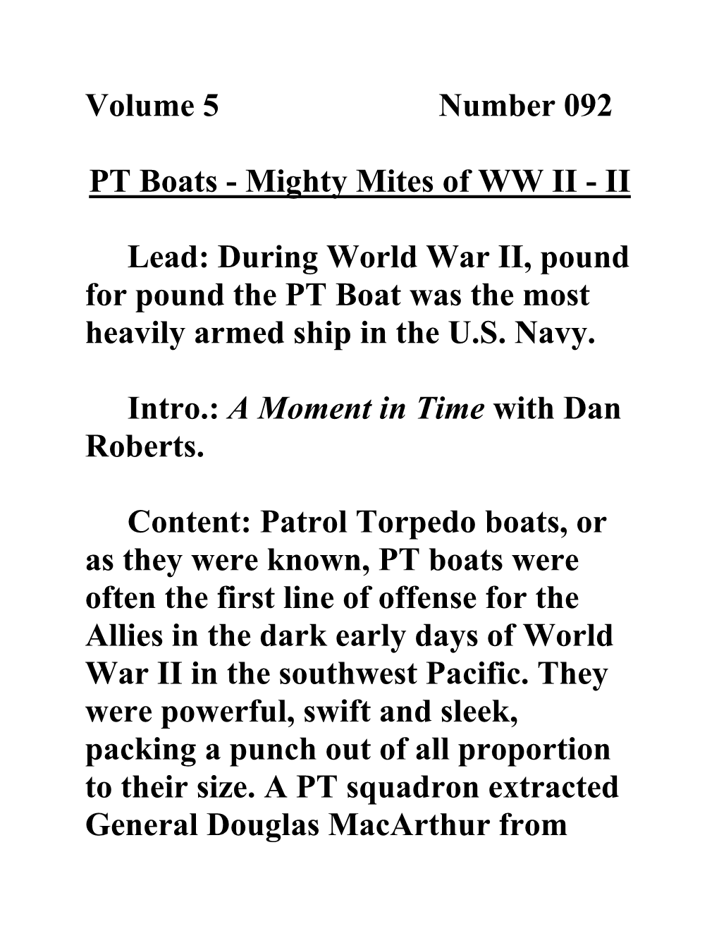 Volume 5 Number 092 PT Boats