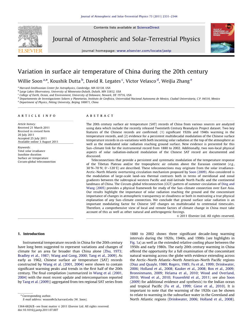 Variation in Surface Air Temperature of China During the 20Th Century