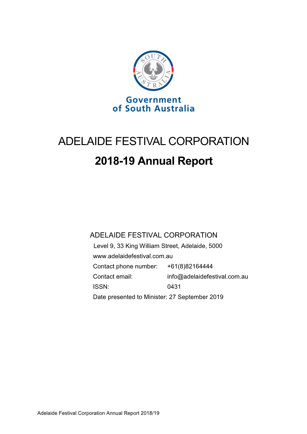 Adelaide Festival 2019 Annual Report