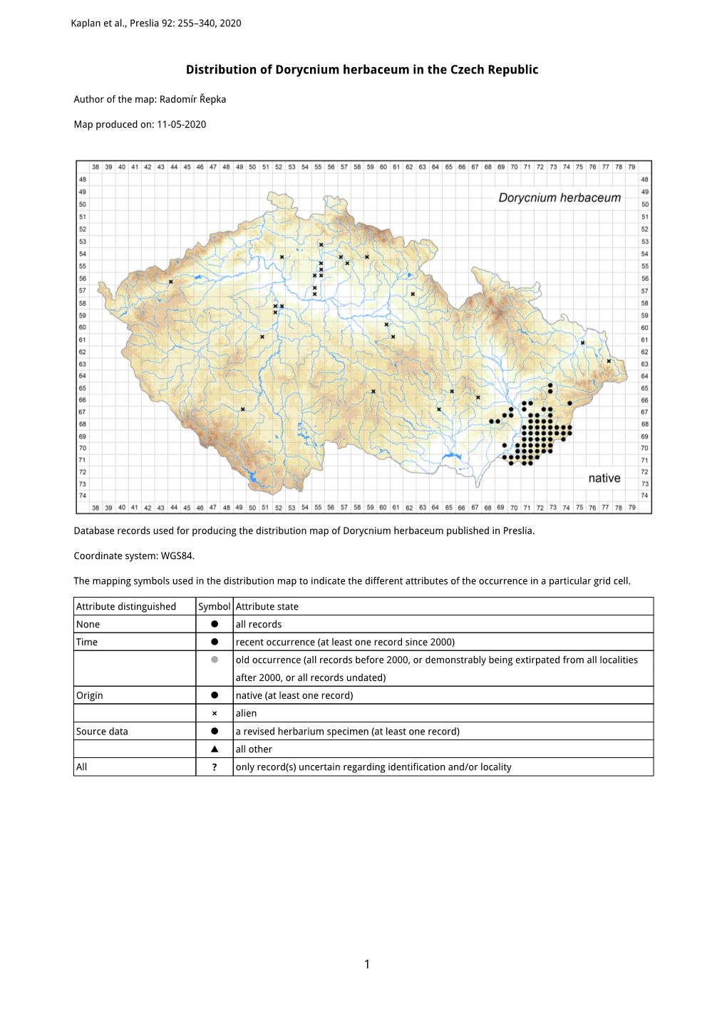 1 Distribution of Dorycnium Herbaceum in the Czech Republic