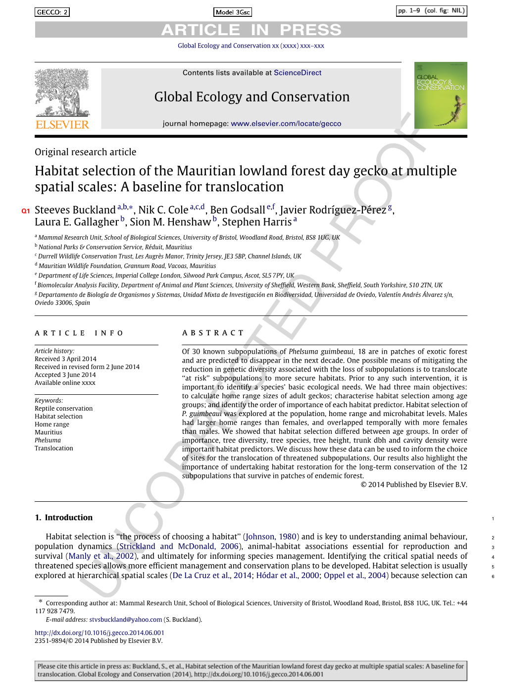 Habitat Selection of the Mauritian Lowland Forest Day Gecko at Multiple Spatial Scales: a Baseline for Translocation