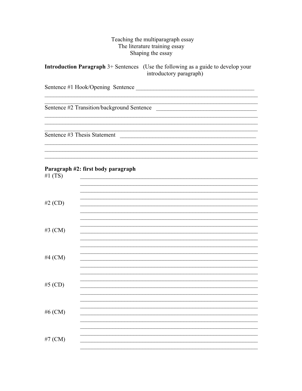 Teaching The Multiparagraph Essay