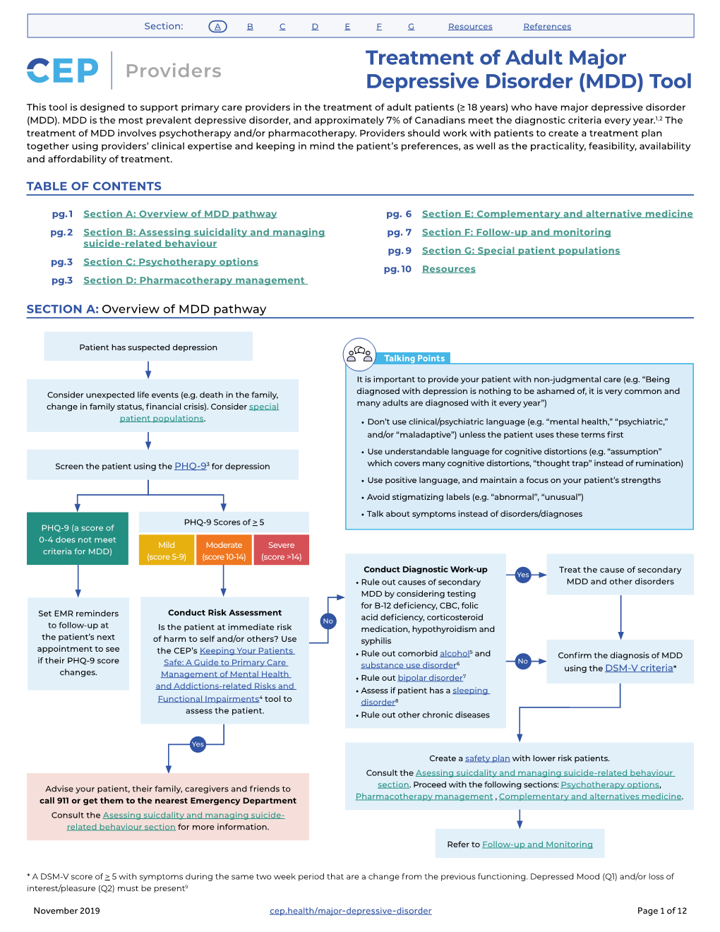 Treatment of Adult Major Depressive Disorder (MDD) Tool