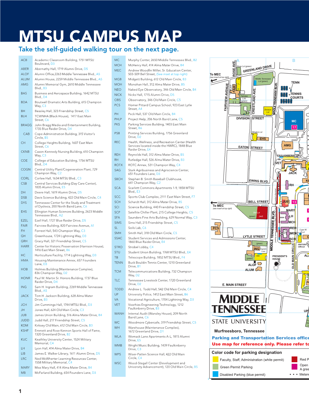 MTSU CAMPUS MAP Take the Self-Guided Walking Tour on the Next Page ...