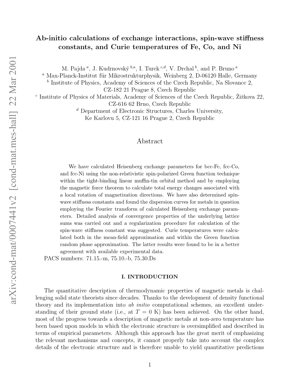 Cond-Mat/0007441V2 [Cond-Mat.Mes-Hall] 22 Mar 2001 C Hoyadisipeetto Into Developm the Implementation to Its Thanks and Decades