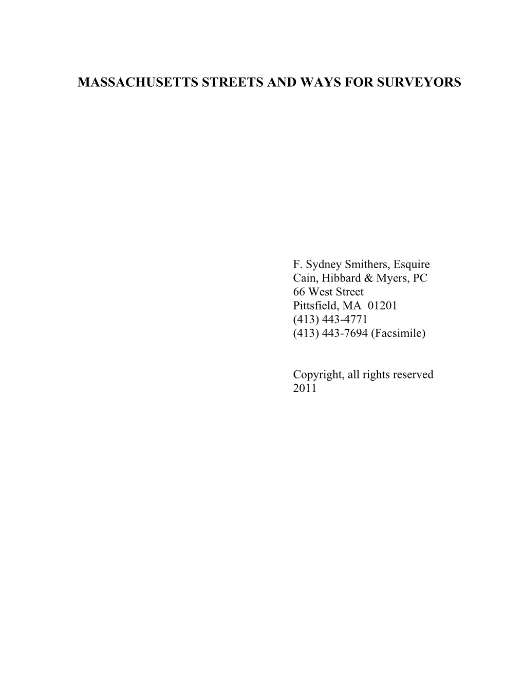 Massachusetts Streets and Ways for Surveyors